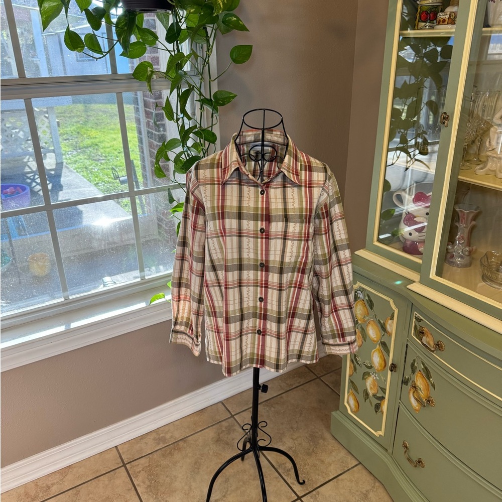 Alfred Dunner Multicolor Plaid Button Down Shirt